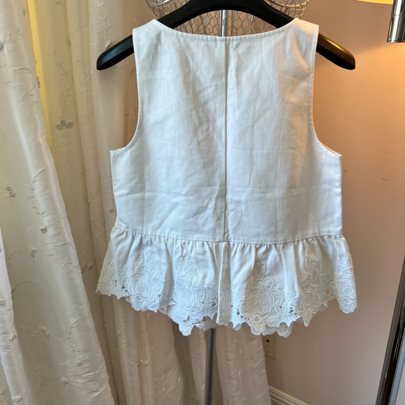Club Monaco White Cotton Frilled Sleeveless Top - Picture 4 of 5